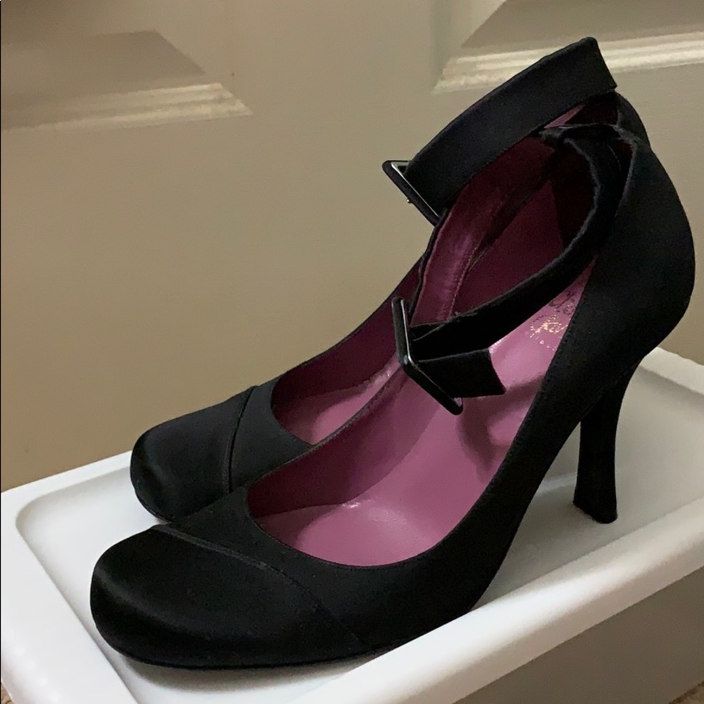 Charles David Black Satin Ankle Strap Sz 10